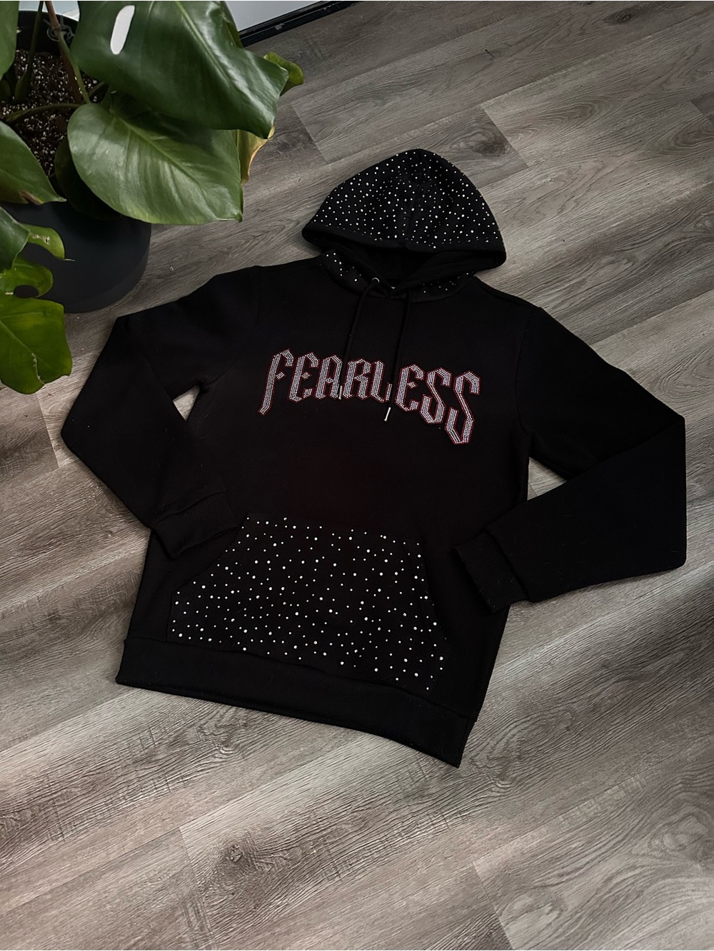 Fearless Black Hoodie Sweater with Studded Details
